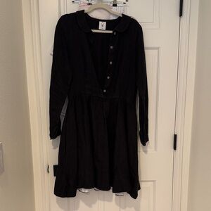 Son de flor herringbone twill mini classic dress in black, size M